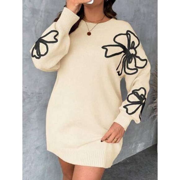 Cream Knit Sweater Embellished Bows - Picture 2 of 5